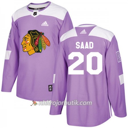 Män Ishockey Chicago Blackhawks Tröja Brandon Saad 20 Adidas 2017-2018 Lila Fights Cancer Practice Authentic